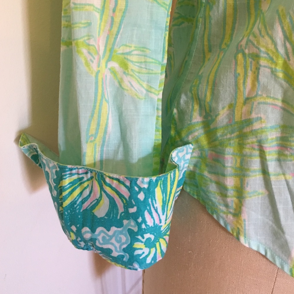 Lilly Pulitzer linen palm tree blouse shirt top - Picture 3 of 4